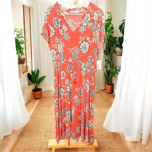 Sonoma Coral Floral Midi Dress